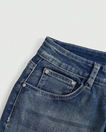 Vibecurve® Grunge Punk Women's Jeans with Cross and Wings Print