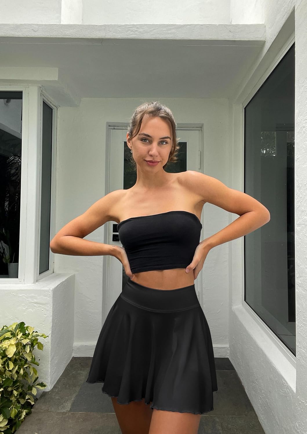 Vibecurve® Women 2 Piece Skirts 2 in 1 Flowy Basic Versatile Stretchy Flared Casual Mini Skirts