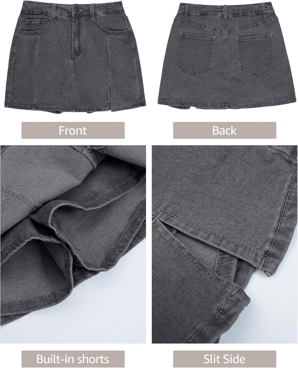 Vibecurve®Shorts Skirts for Women Denim Mini Skirt Side Slit with High Waisted Jean Shorts Stretchy