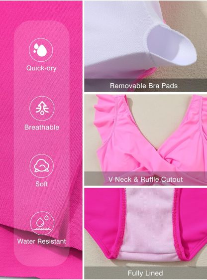 Vibecurve® Women's One Piece Swimsuit Ruffle Cutout Swimdress Tummy Control V Neck Wrap Swimwear