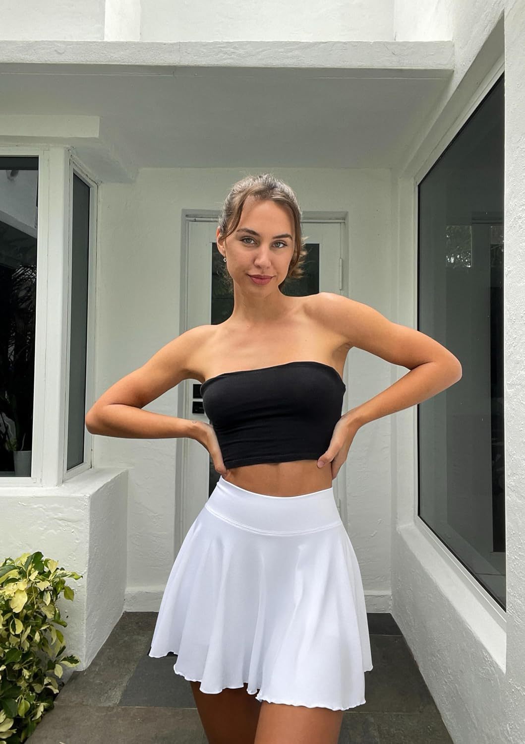 Vibecurve® Women 2 Piece Skirts 2 in 1 Flowy Basic Versatile Stretchy Flared Casual Mini Skirts