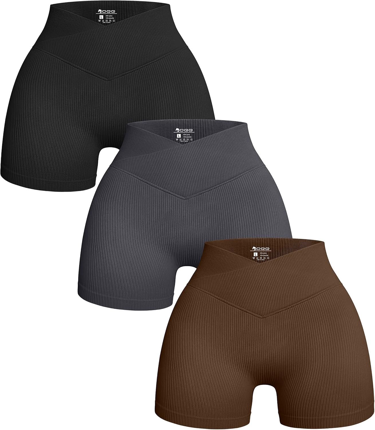 Women's 3 Piece Yoga Shorts Ribbed Seamless Workout High Waist Cross Over Athletic Leggings