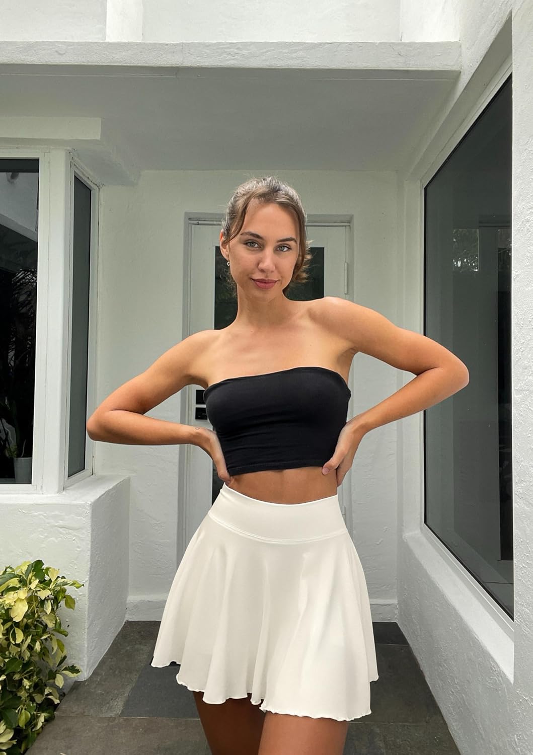 Vibecurve® Women 2 Piece Skirts 2 in 1 Flowy Basic Versatile Stretchy Flared Casual Mini Skirts