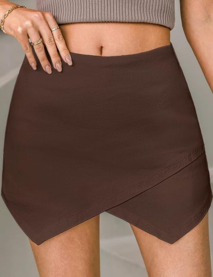 luvamia Jean Skorts for Woman High Waisted Pull On Stretchy Denim Wrap Skirt with Shorts Trendy Asymmetrical Skort