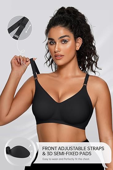 Vibecurve® Wireless V Neck Bra with Front-Adjustable Straps