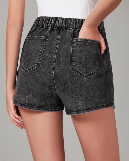 luvamia Jean Skorts for Woman High Waisted Pull On Stretchy Denim Wrap Skirt with Shorts Trendy Asymmetrical Skort