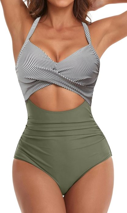 Vibecurve® Women's One Piece Swimsuits Tummy Control Cutout High Waisted Bathing Suit Wrap Tie Back 1 Piece Swimsuit