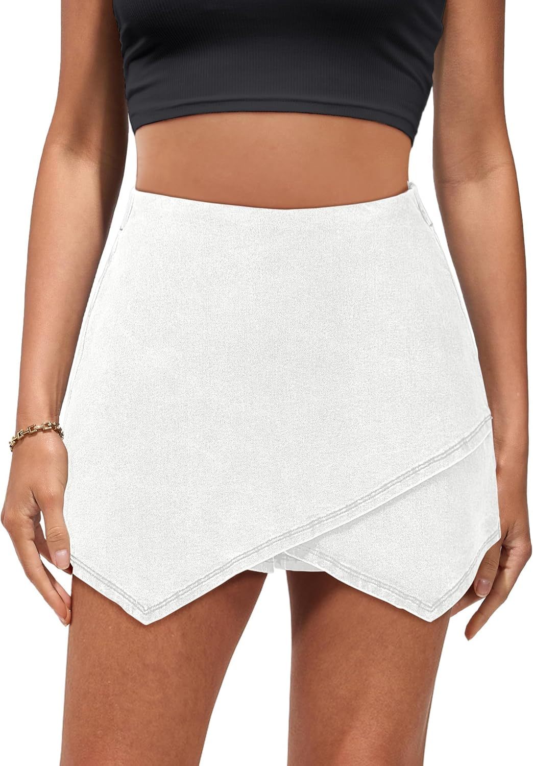 luvamia Jean Skorts for Woman High Waisted Pull On Stretchy Denim Wrap Skirt with Shorts Trendy Asymmetrical Skort