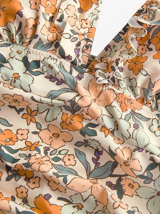 Vibecurve® Women's Ruffled One Piece Swimsuit V Neck Lace Up