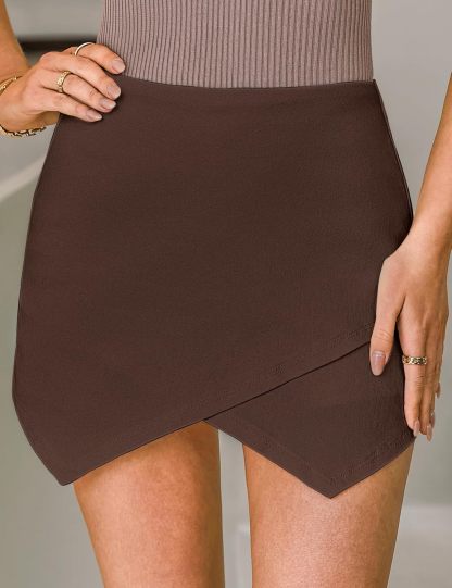 luvamia Jean Skorts for Woman High Waisted Pull On Stretchy Denim Wrap Skirt with Shorts Trendy Asymmetrical Skort