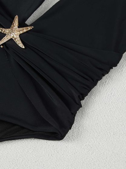 Vibecurve® One Piece Swimsuit with Cover up Skirt Starfish Swimwear Sets for Women Halter Bathing Suits Vacation Beach Dresses