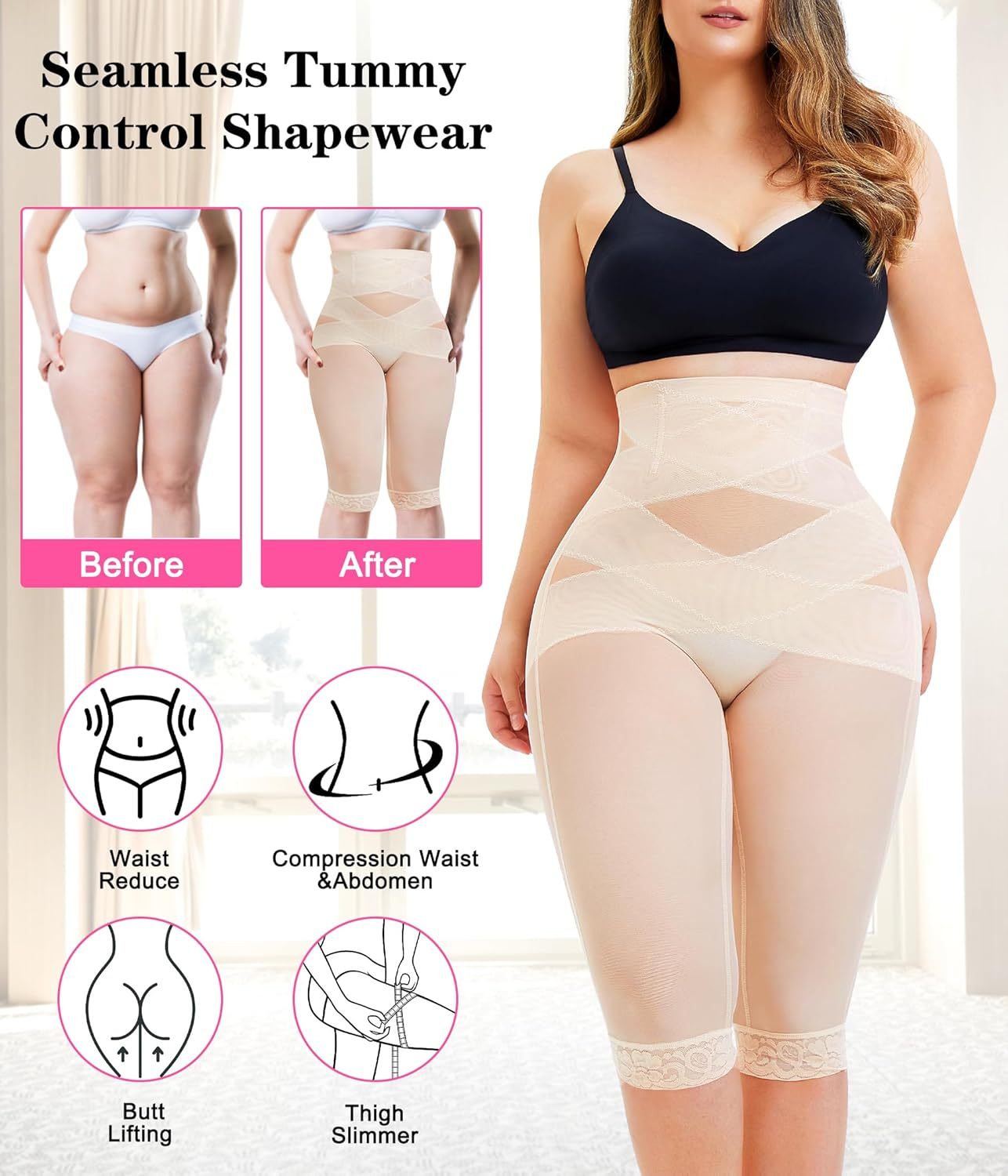 Vibecurve®Body Shaper for Women Tummy Control Shapewear Leggings Seamless Butt Lifter Panties High Waist Trainer Thigh Slimmer