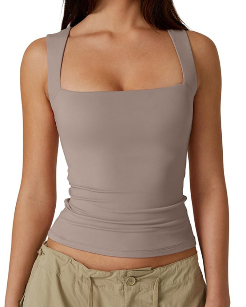 Vibecurve® Women's Basic Square Neck Sleeveless Double-Layer Tank Tops Shaping Vest