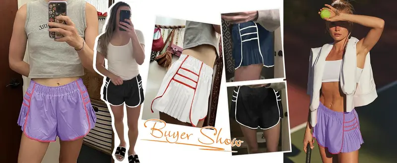 Product Introduction of Fisace Womens Workout Gym Shorts Running Pleated Contrast Stitch Elastic Waist Athletic Quick Dry Short Gymclothes 11