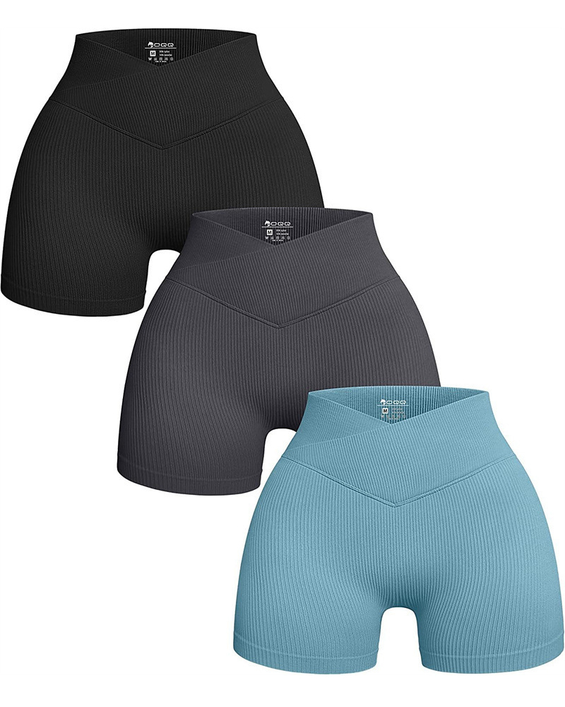 Ribbed Workout High Waisted Athletic Leggings Slim Fit Shorts