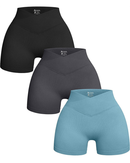 Ribbed Workout High Waisted Athletic Leggings Slim Fit Shorts