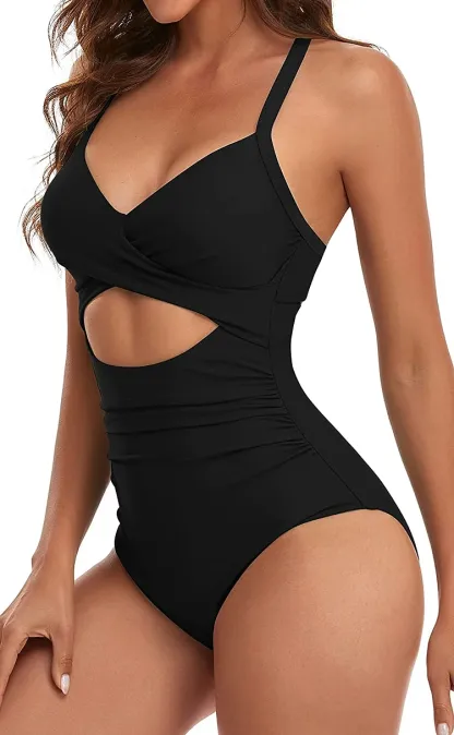 Vibecurve® Women's One Piece Swimsuits Tummy Control Cutout High Waisted Bathing Suit Wrap Tie Back 1 Piece Swimsuit