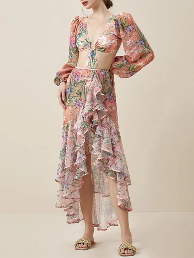 Vibecurve® Women's One Piece Swimsuit with Beach Cover up Wrap Skirt Sarong Retro Floral Print Bikini Set Two Piece Bathing Suit