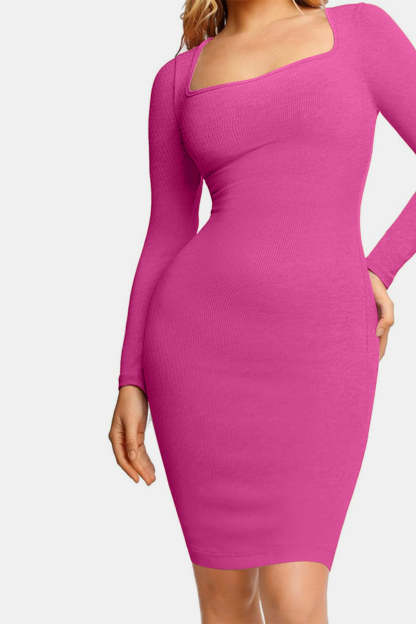 Vibecurve® Built-In Shapewear Square Neck Long Sleeve Dress