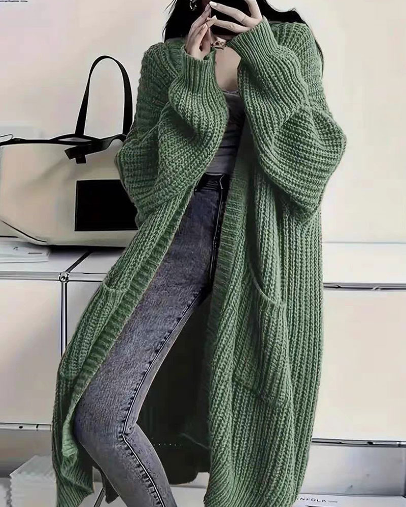 Vibecurve® Solid Drop Shoulder Long Cardigan