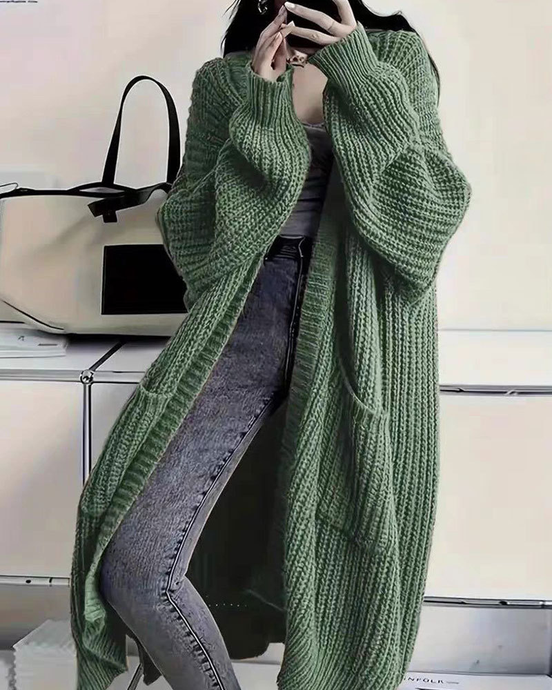 Vibecurve® Solid Drop Shoulder Long Cardigan