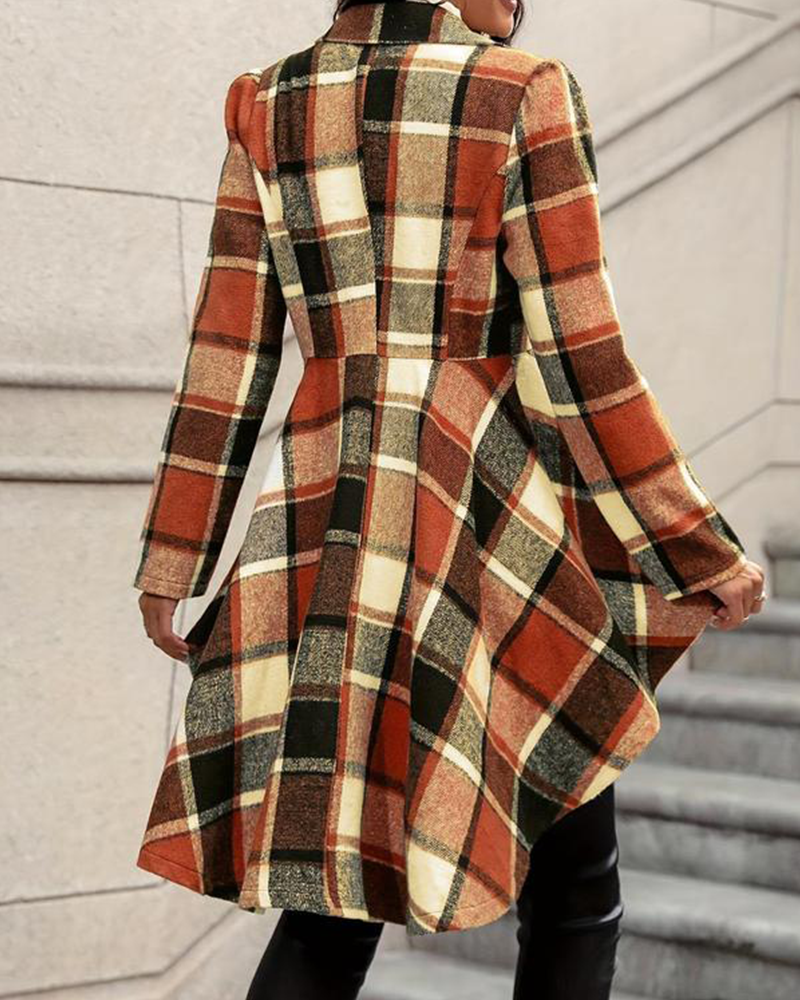 Vibecurve® Women's Plaid Print Button High Low Hem Jacket