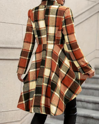 Vibecurve® Women's Plaid Print Button High Low Hem Jacket