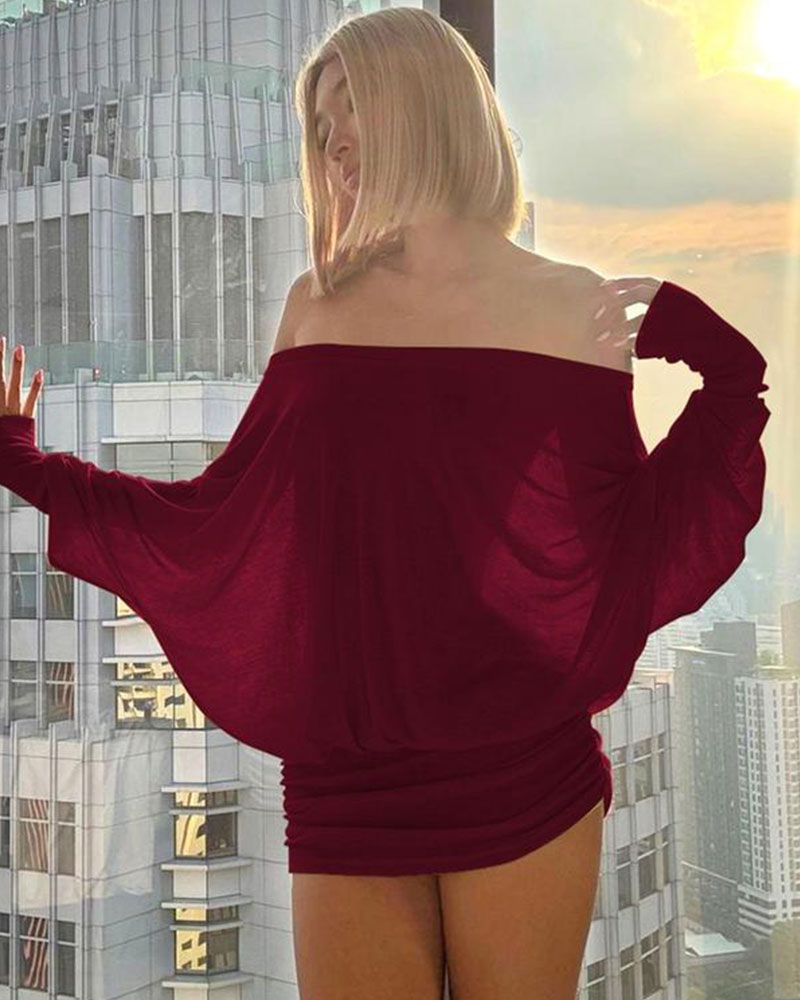 Vibecurve® Women's Solid Off The Shoulder Sheer Ruched Dress