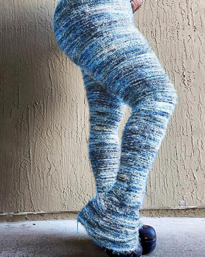 Vibecurve® Women's Striped Print Flare Leg Fuzzy Sweater Pants