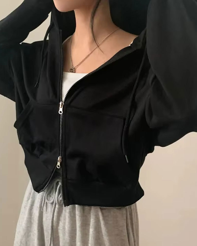 Vibecurve® Versatile Hooded Double Zipper Design Loose Casual Long Sve ort Sweatirt