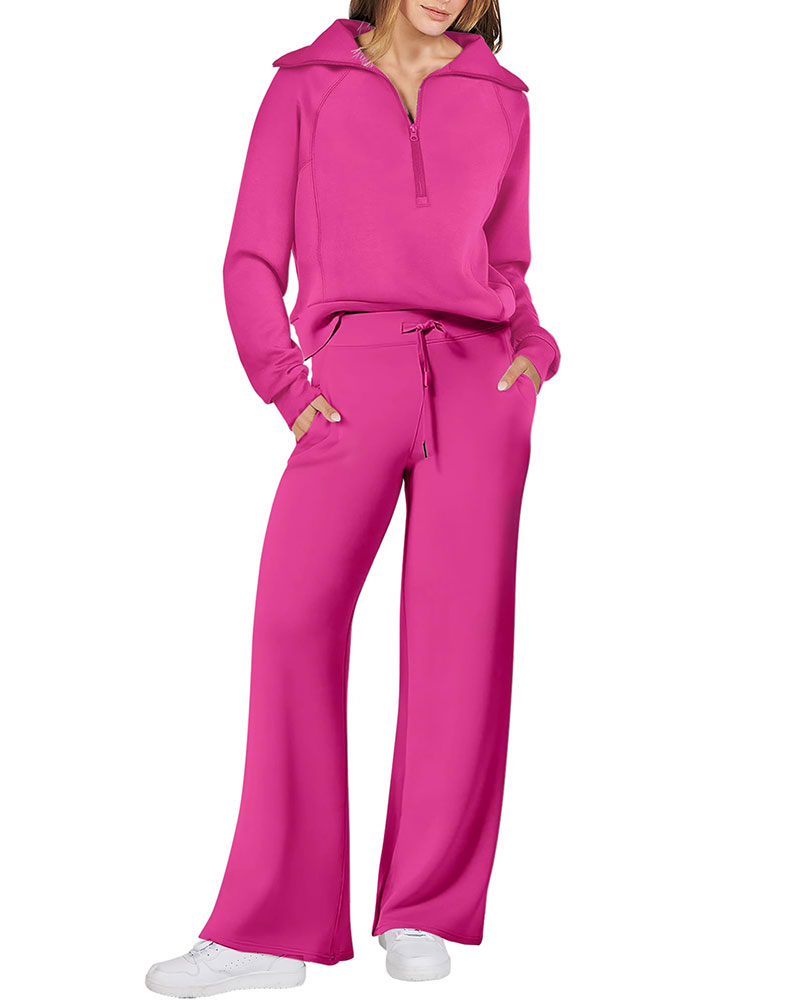 Vibecurve® Women 2 Piece Outfits 2025 Fall Fashion Airport Wide Leg Pants Lounge Set