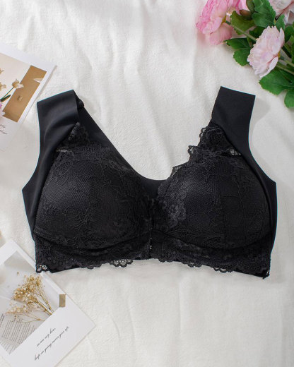 Vibecurve® Women's Contrast Lace Hook & Eye Front PushUp Bra