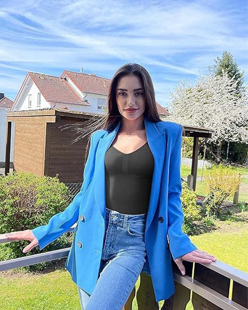 Vibecurve® Seamless Long Sleeve V-Neck Sculpting Bodysuit