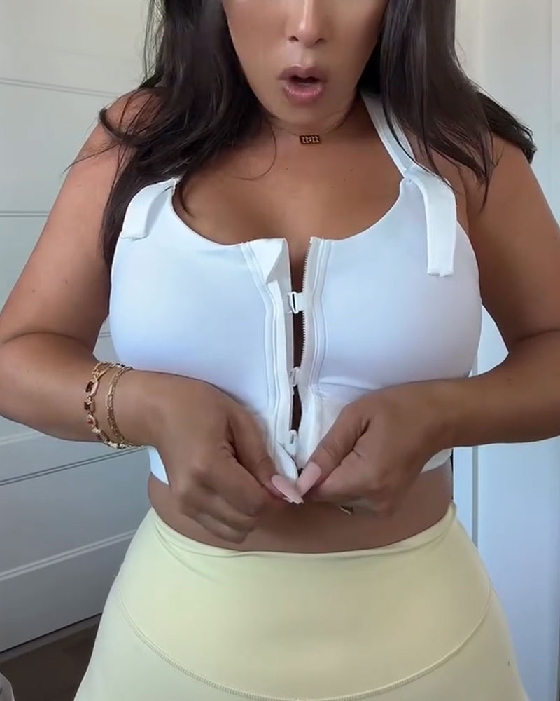 Vibecurve®Adjustable Velcro Strap Sports Bra Quick Dry Foam Cup Mesh Zipper High lmpact Running Jogging Workout Active