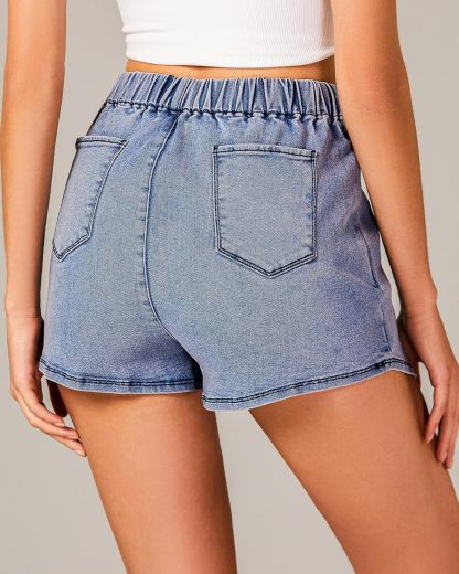 luvamia Jean Skorts for Woman High Waisted Pull On Stretchy Denim Wrap Skirt with Shorts Trendy Asymmetrical Skort