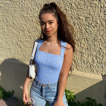 Sexy Ribbed Strappy Square Neck Sleeveless Tummy Control Tank Tops Bodysuits