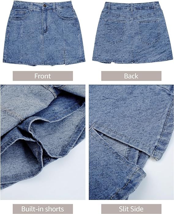 Vibecurve®Shorts Skirts for Women Denim Mini Skirt Side Slit with High Waisted Jean Shorts Stretchy