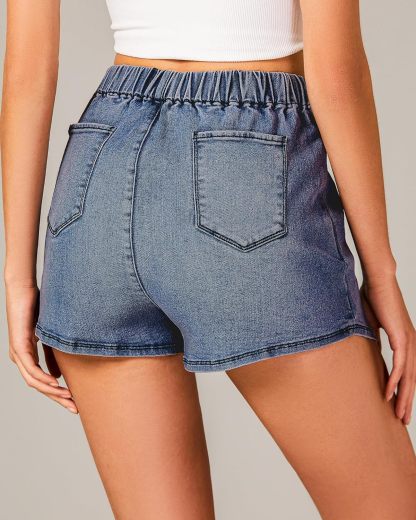 luvamia Jean Skorts for Woman High Waisted Pull On Stretchy Denim Wrap Skirt with Shorts Trendy Asymmetrical Skort