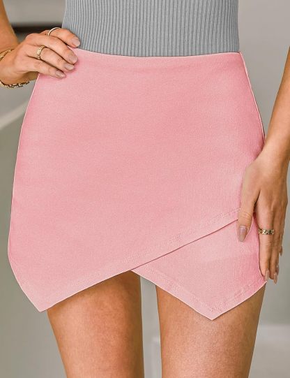 luvamia Jean Skorts for Woman High Waisted Pull On Stretchy Denim Wrap Skirt with Shorts Trendy Asymmetrical Skort
