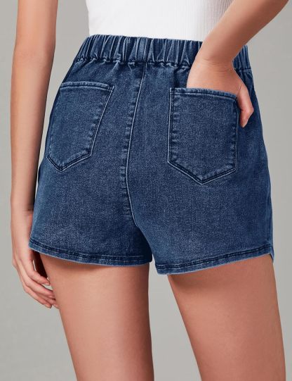 luvamia Jean Skorts for Woman High Waisted Pull On Stretchy Denim Wrap Skirt with Shorts Trendy Asymmetrical Skort