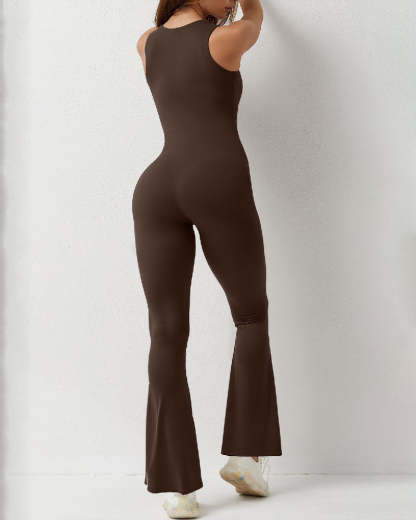 Vibecurve® Women's Sleeveless Sexy Square Neck Jumpsuit Stretch Flare Leggings Romper