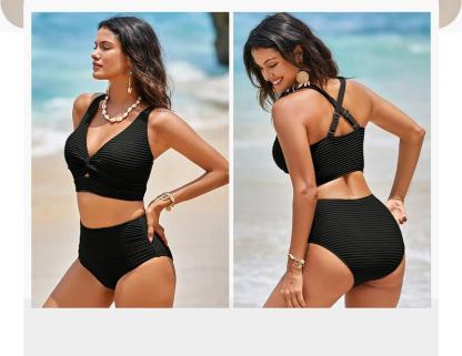 Vibecurve® Women's Textured Bikini Sets Twist Front Top Swimsuits High Waisted Bathing Suits