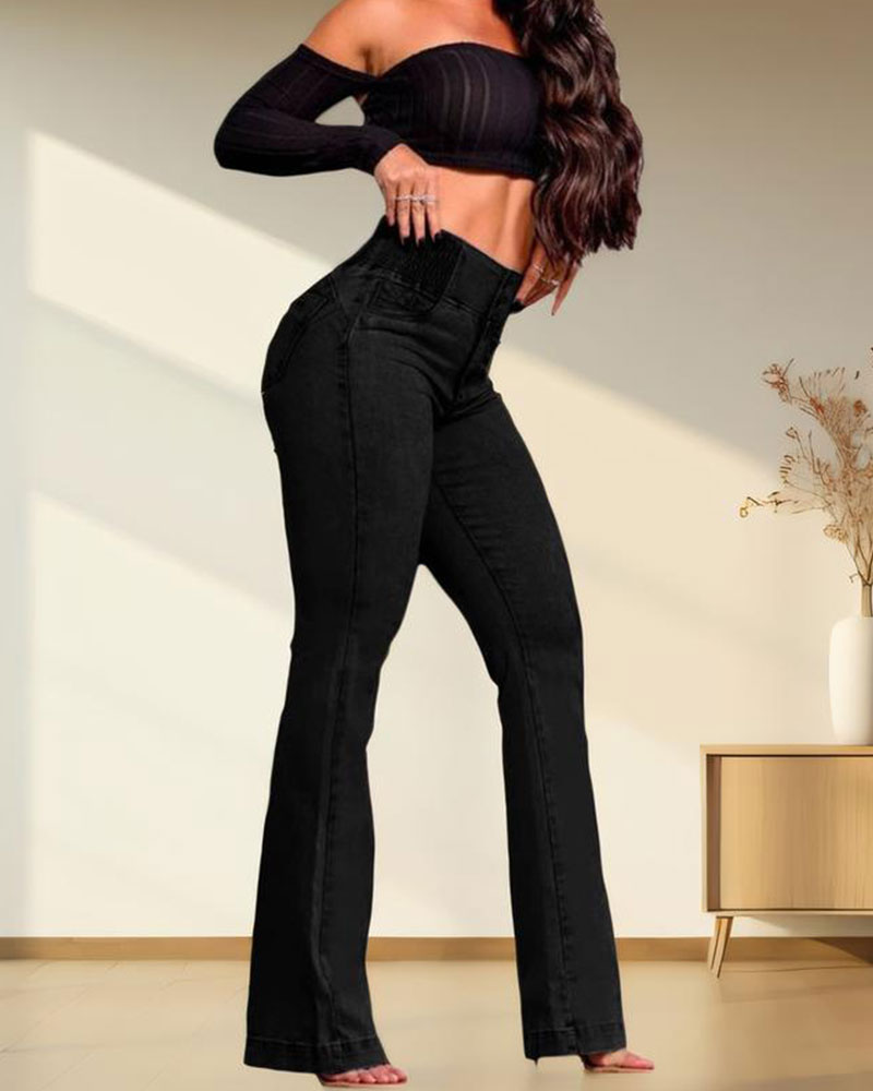 Vibecurve® Elastic Waist High Waist Stretch Tights Slightly Flared Hip Lift Denim