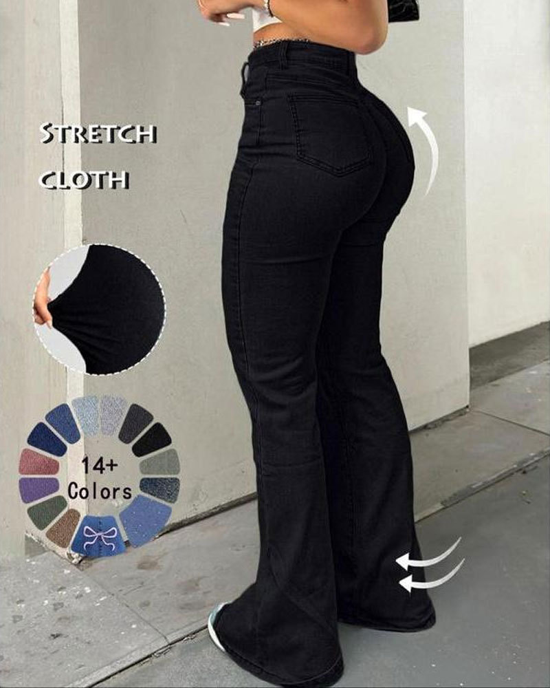 Vibecurve® Women's High Waisted Flared Pants Casual Button Fly Pocket