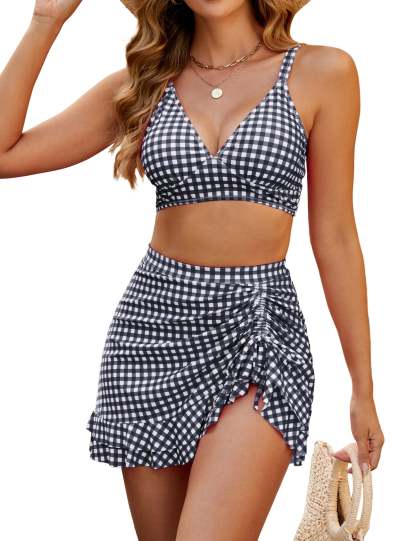 Vibecurve® High Waisted Bikini Sets Women's Tummy Control Gingham