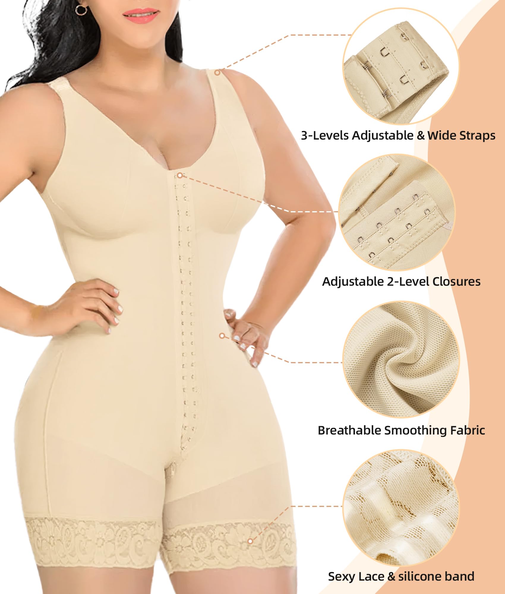 Vibecurve Fajas Colombianas Shapewear for Women Tummy Control Post Surgery Full Body Shaper Butt Lifter with Zipper Crotch