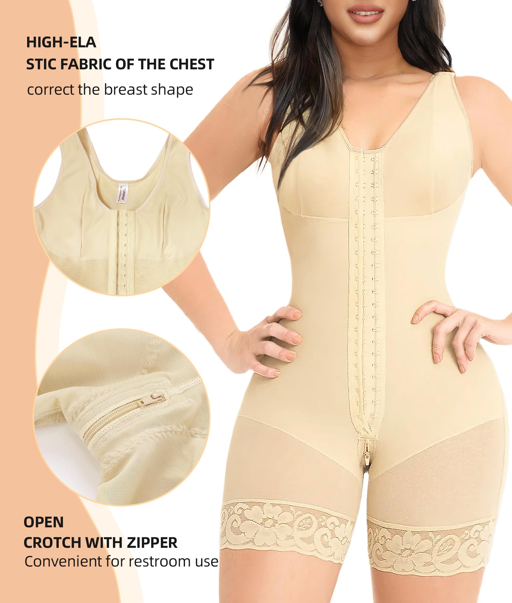Vibecurve Fajas Colombianas Shapewear for Women Tummy Control Post Surgery Full Body Shaper Butt Lifter with Zipper Crotch