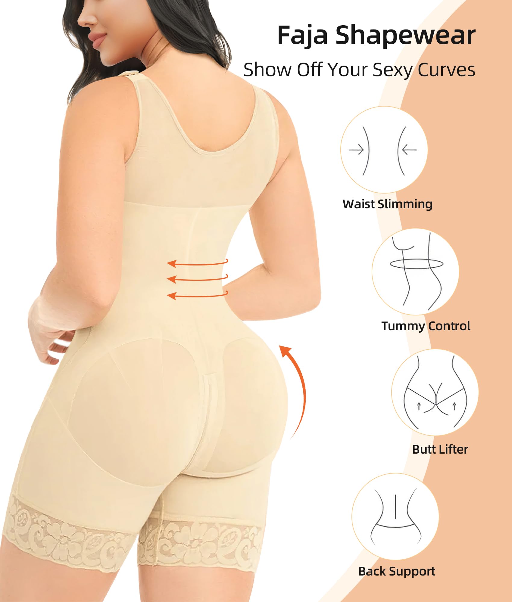 Vibecurve Fajas Colombianas Shapewear for Women Tummy Control Post Surgery Full Body Shaper Butt Lifter with Zipper Crotch