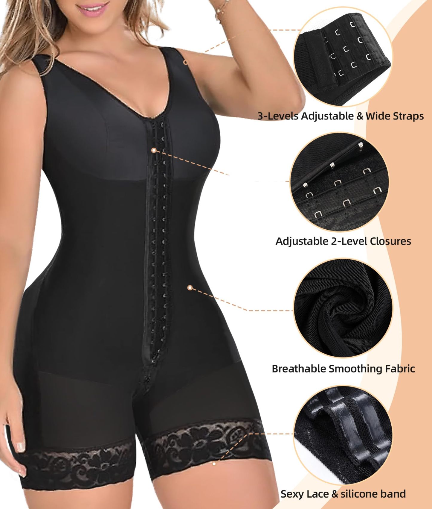 Vibecurve Fajas Colombianas Shapewear for Women Tummy Control Post Surgery Full Body Shaper Butt Lifter with Zipper Crotch