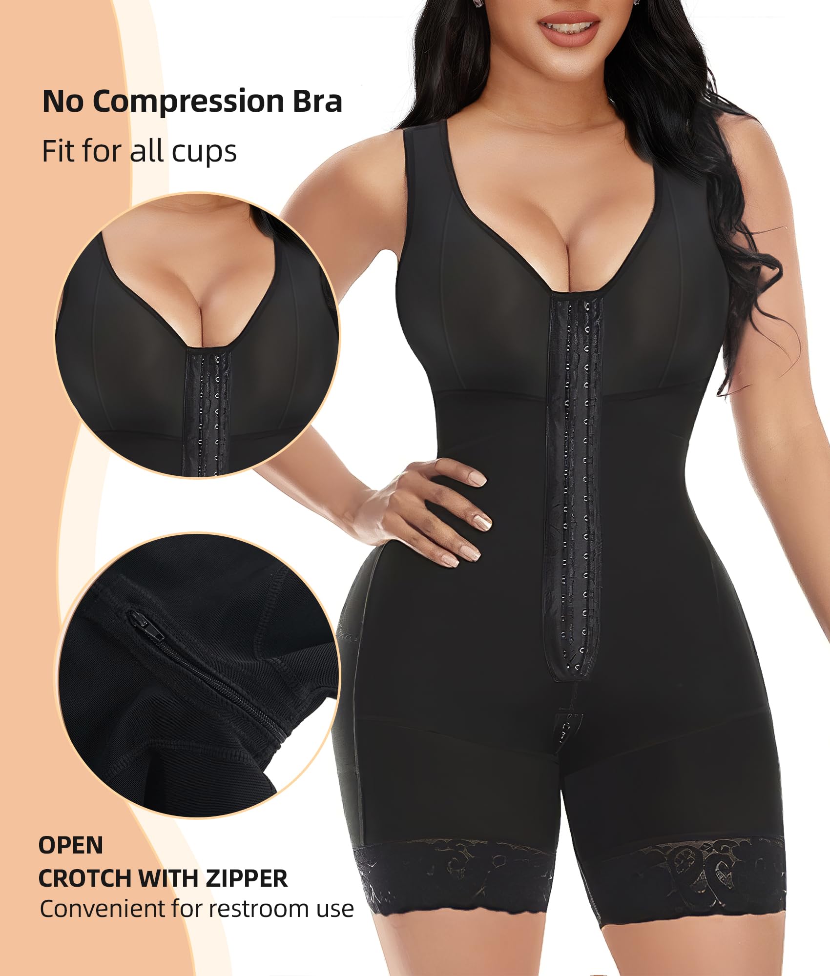 Vibecurve Fajas Colombianas Shapewear for Women Tummy Control Post Surgery Full Body Shaper Butt Lifter with Zipper Crotch